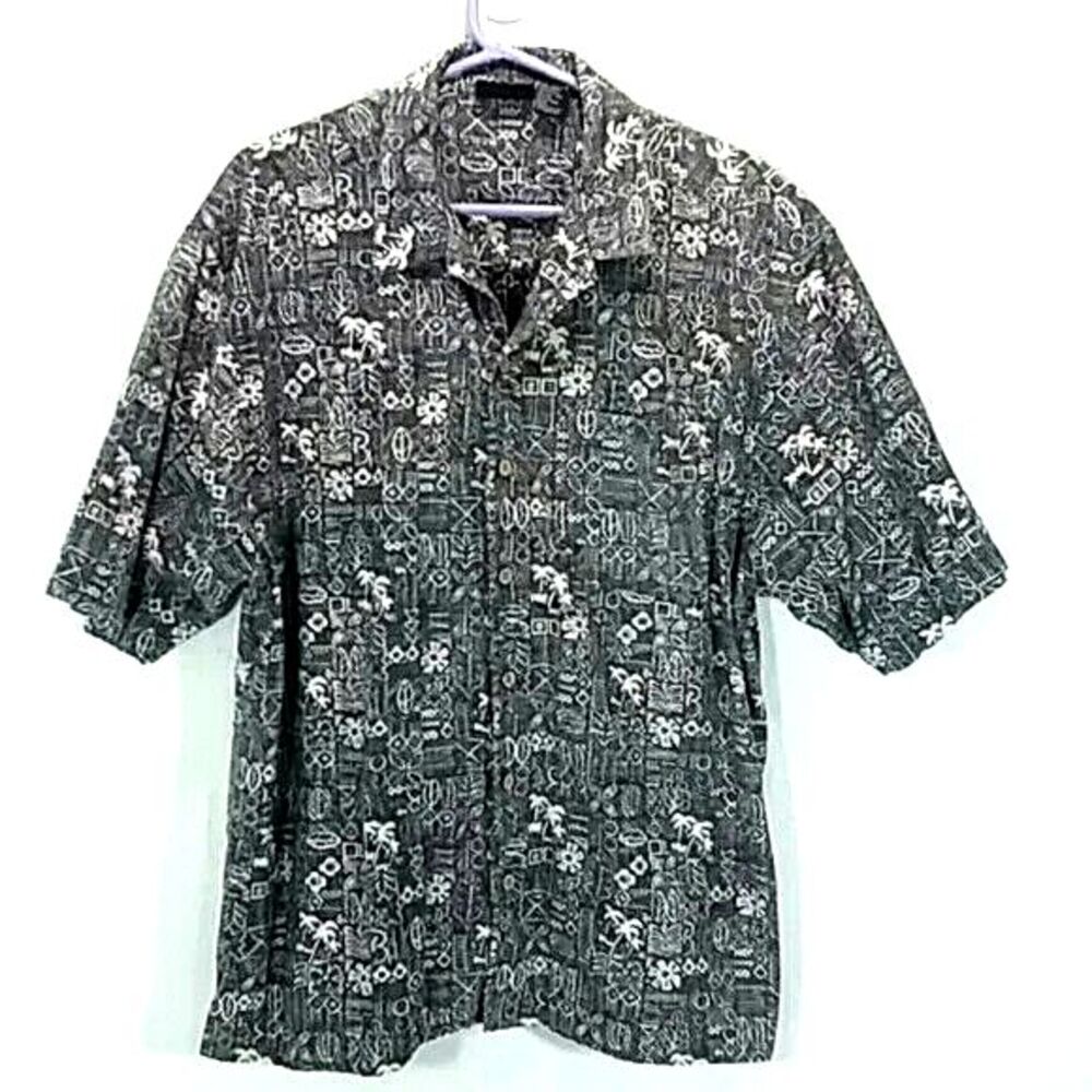 OP sport men's size Large gray black white short sleeve shirt *